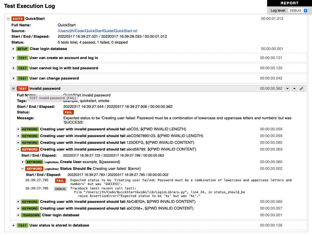 An example of a log file with keyword details visible